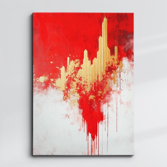 Modern Abstract Red White Cityscape Geometric Oil Painting Wall Art Framed Canvas Poster Print Home Living Room Decor Gift Ideas