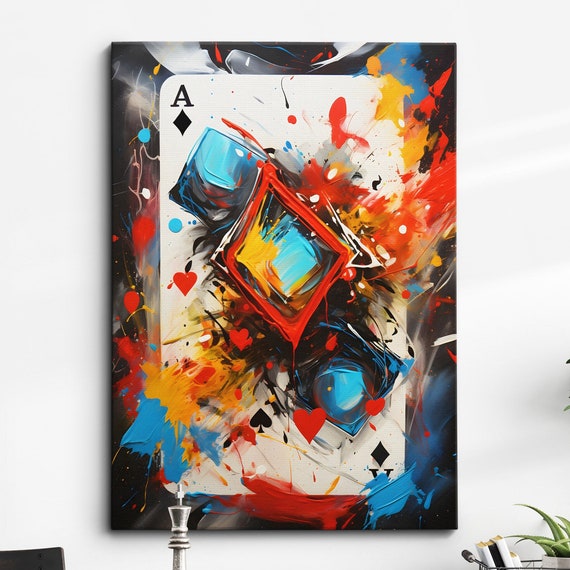 Ace Of Diamonds Playing Card Poker Games Abstract Oil Painting Wall Art Framed Canvas Poster Print Home Kitchen Office Room Decor Gifts