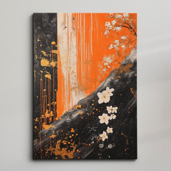 Modern Abstract Orange Black Minimalist Geometric Oil Painting Wall Art Framed Canvas Poster Print Home Living Room Decor Gifts