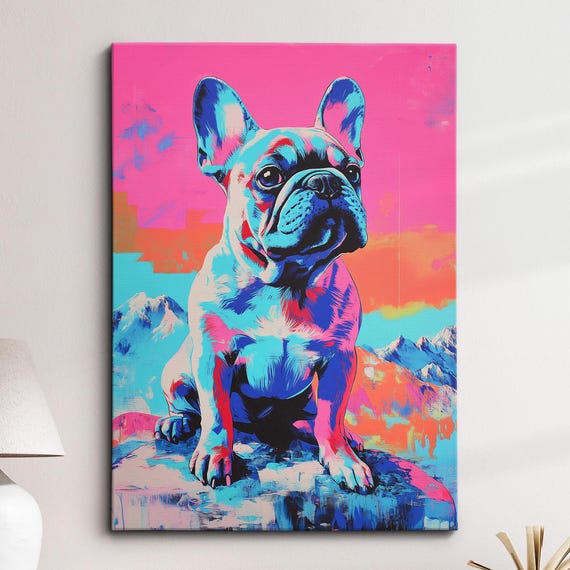 French Bulldog Paint Splash Dog Pet Abstract Modern Painting Wall Art Oil Framed Canvas Poster Home Kitchen Office Room Decor