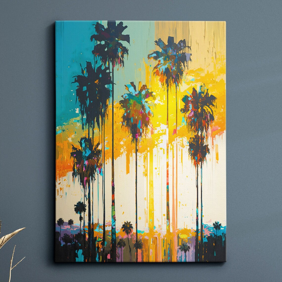 Colorful Palm Trees Sunset Modern Abstract Painting Art Poster
