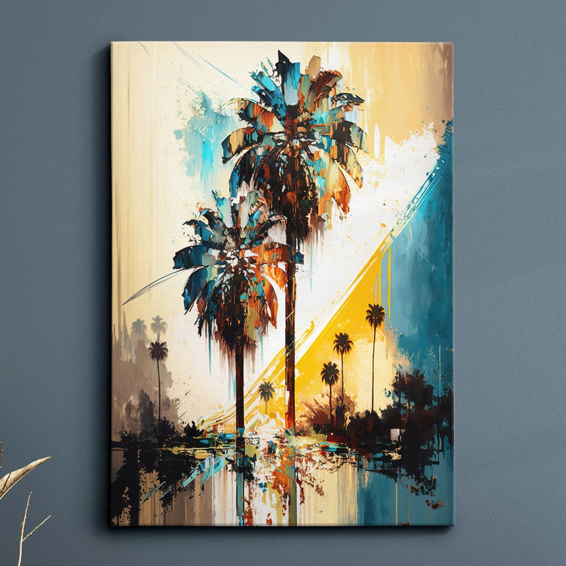 Bright Colorful Palm Trees Modern Abstract Painting Wall Art Framed Canvas Poster Print Home Kitchen Office Room Decor Gifts