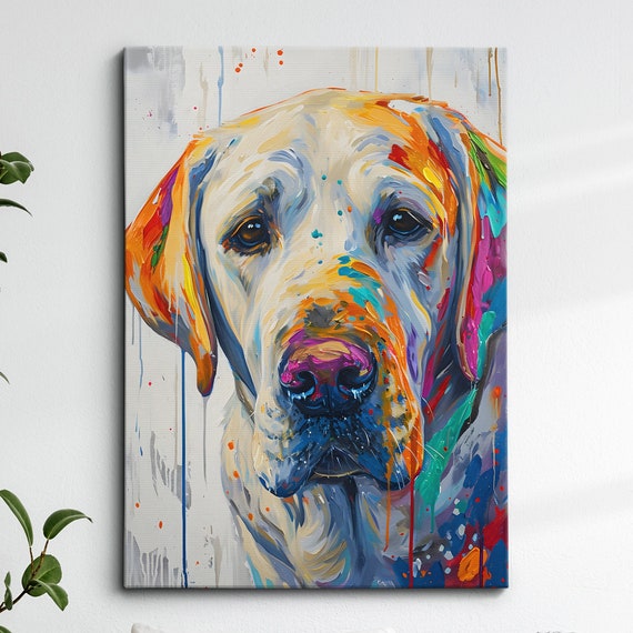 Labrador Retriever Fun Animal Dog Pet Lover Abstract Oil Painting Wall Art Framed Canvas Poster Print Home Kitchen Living Room Decor Gift