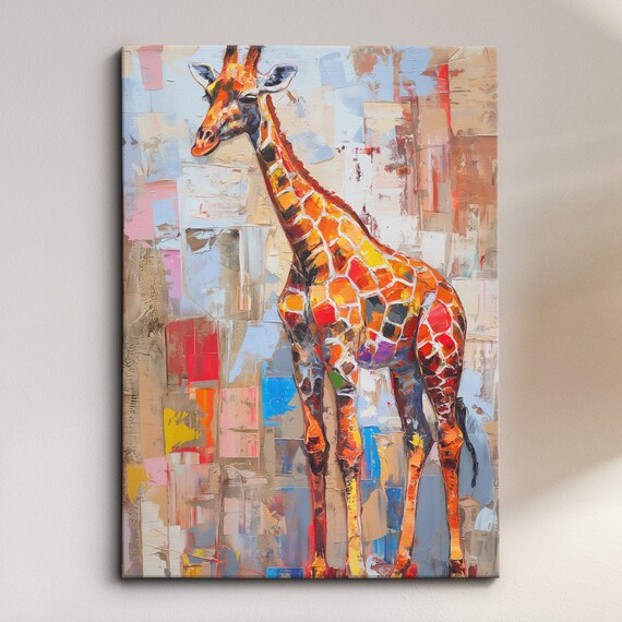 Colorful Giraffe Body Abstract Oil Painting Splatter Style Wall Art Framed Canvas Poster Print Home Kitchen Office Room Decor Gifts