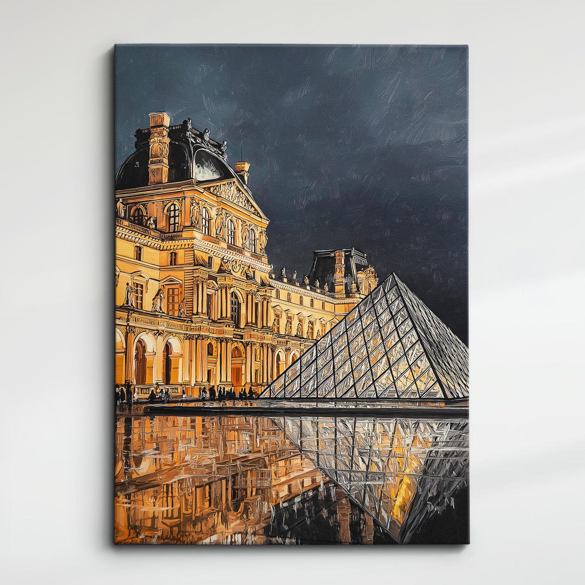 Louvre Museum Glass Pyramid Glowing At Night Palette Knife Poster