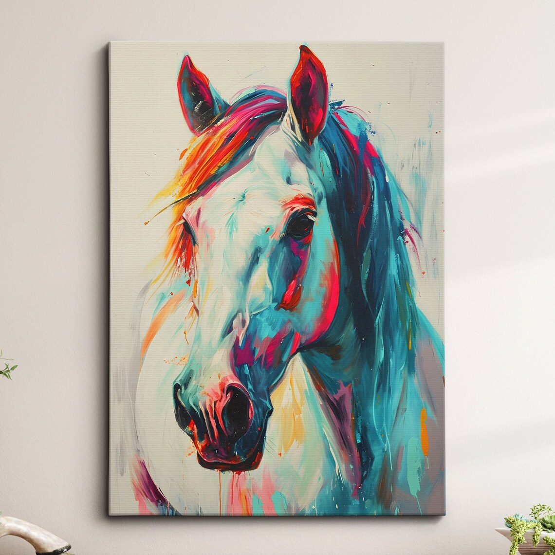 Colorful Abstract Horse Head Modern Oil Painting Equestrian Poster