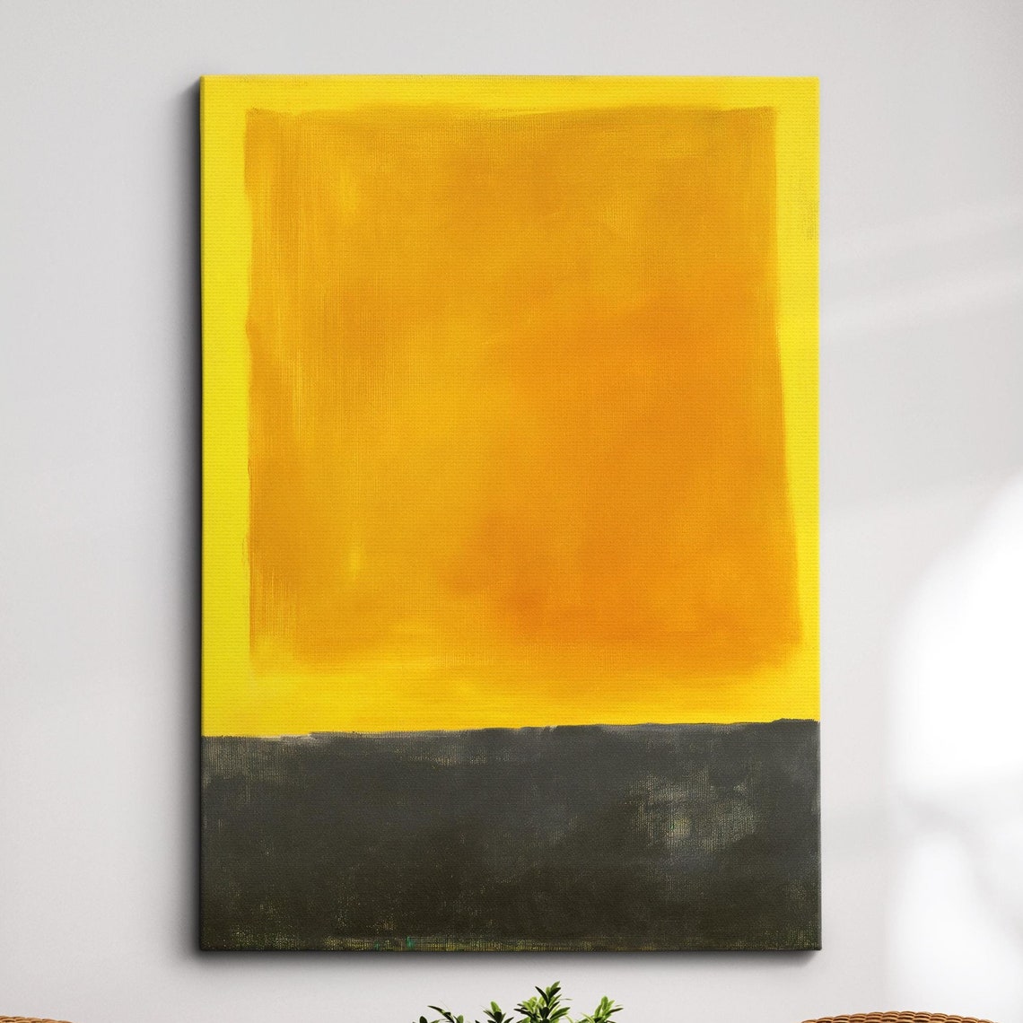 Abstract Golden Yellow and Charcoal Black Blocks Canvas Print