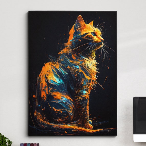 Cat Pet Abstract Modern Painting Wall Art Framed Canvas Poster Print Home Kitchen Office Room Decor Gifts