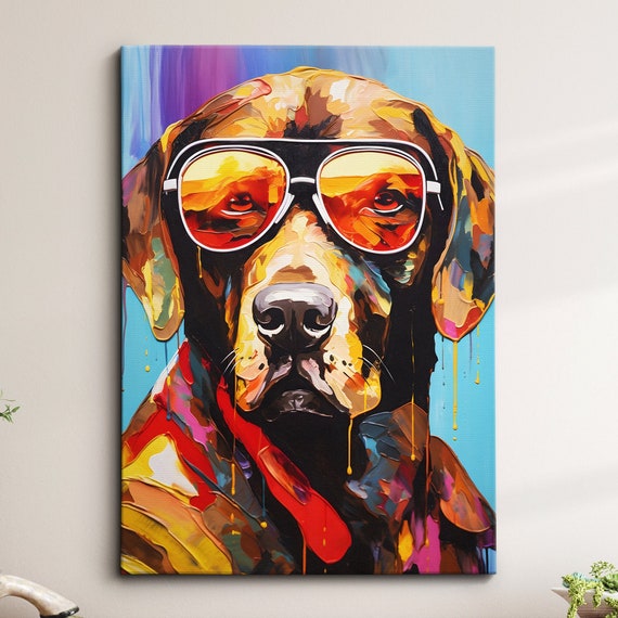 Labrador Retriever Fun Animal Dog Pet Lover Abstract Oil Painting Wall Art Framed Canvas Poster Print Home Kitchen Living Room Decor Gift