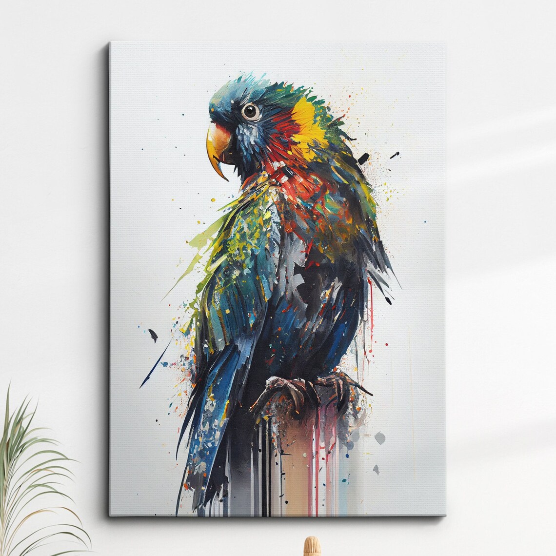 Colorful Parrot Portrait Paint Splash Tropical Bird Art Poster