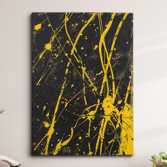 Modern Abstract Yellow Black Free Form Exhibition Oil Painting Wall Art Framed Canvas Poster Print Home Living Room Decor