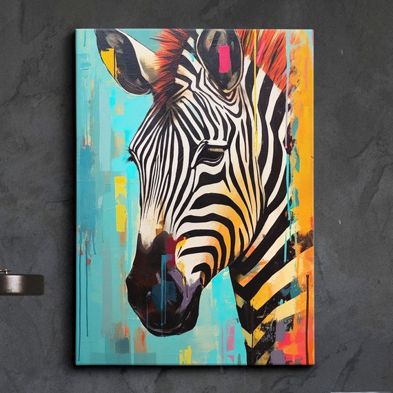 Colorful Zebra Picasso Basquiat Abstract Oil Painting Animal Style Wall Art Framed Canvas Poster Print Homeoffice Room Decor Gifts
