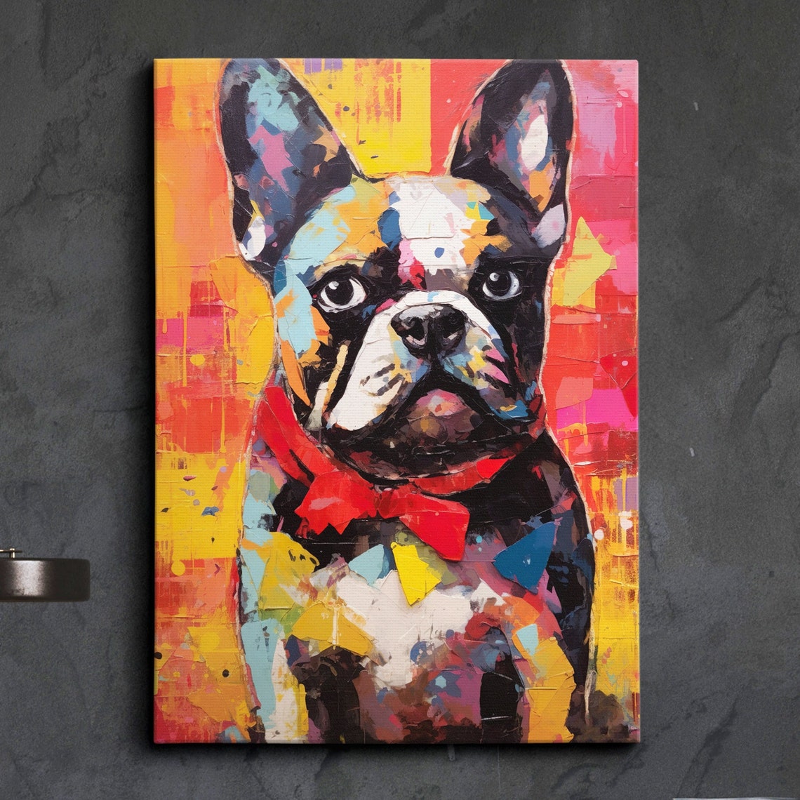 French Bulldog in Red Bow Tie Vibrant Pop Art Portrait Poster