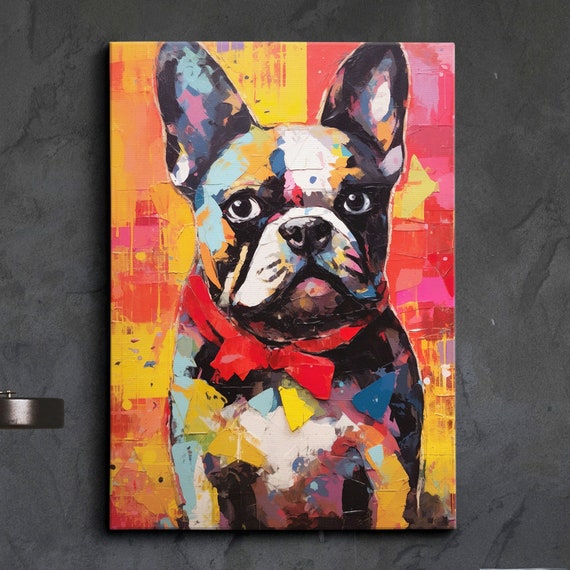 French Bulldog Bowtie Picasso Basquiat Abstract Modern Painting Wall Art Framed Canvas Poster Print Home Kitchen Office Room Decor Gifts