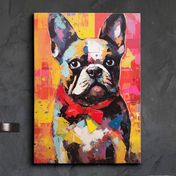 French Bulldog in Red Bow Tie Vibrant Pop Art Portrait Poster