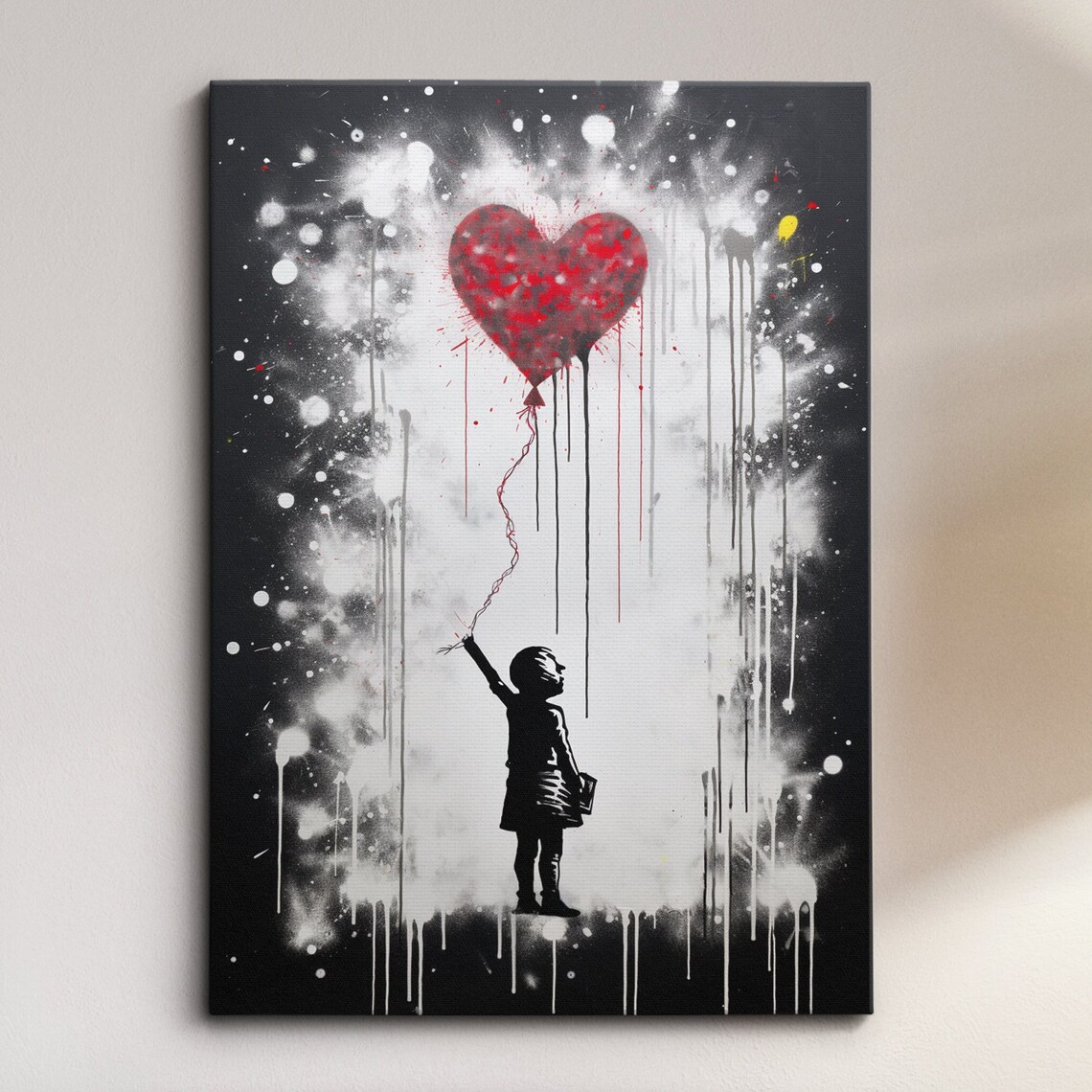Child With Red Heart Balloon Banksy Style Graffiti Street Art Poster