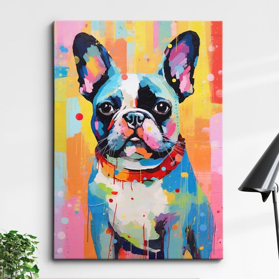 French Bulldog Picasso Basquiat Abstract Modern Oil Painting Wall Art Framed Canvas Poster Print Home Kitchen Office Room Decor Gifts