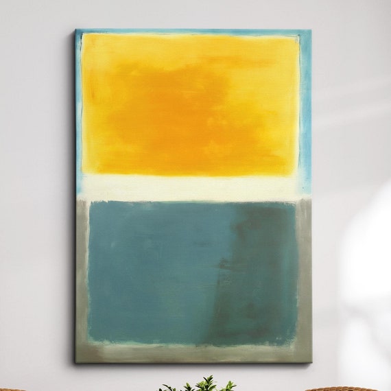 Modern Abstract Yellow Teal Exhibition Oil Painting Wall Art Framed Canvas Poster Print Home Living Room Decor