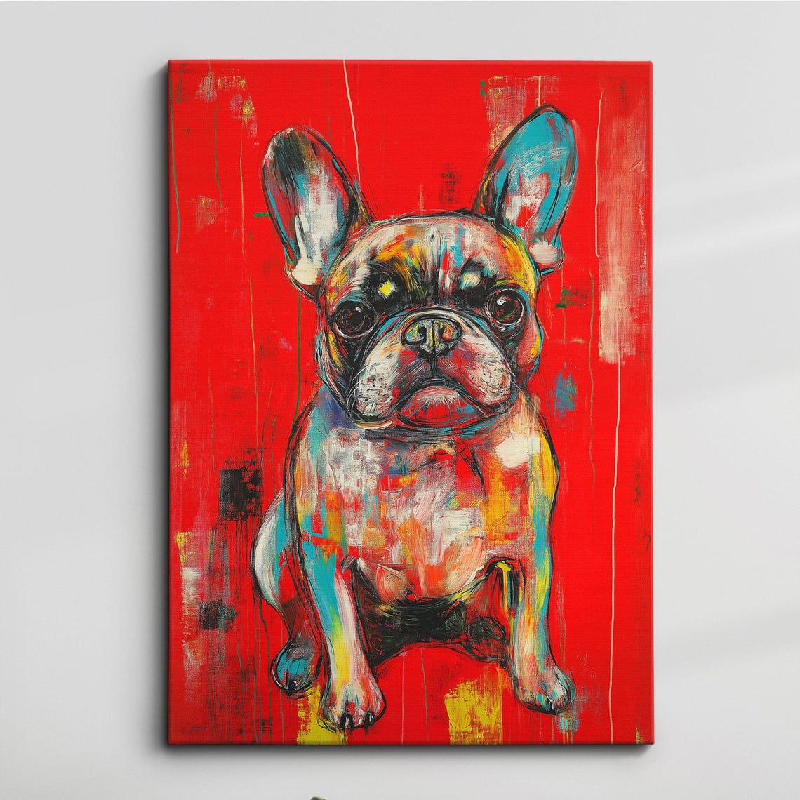 French Bulldog Fun Red Animal Dog Pet Lover Oil Painting Wall Art Framed Canvas Poster Print Home Kitchen Living Room Decor Gifts