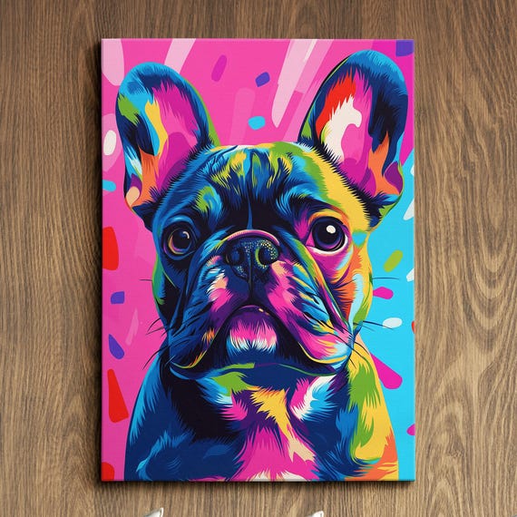 French Bulldog Paint Splash Dog Pet Abstract Modern Painting Wall Art Oil Framed Canvas Poster Home Kitchen Office Room Decor