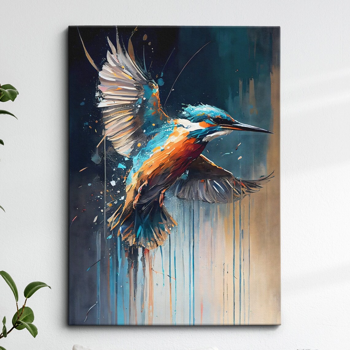 Kingfisher Abstract Bird Oil Painting Splatter Art Print