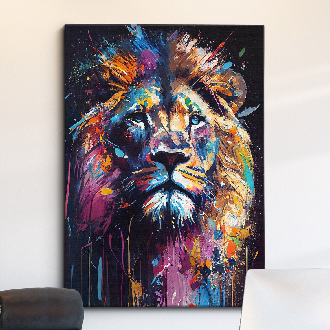 Lion Abstract Oil Painting Splatter Jungle Art Print