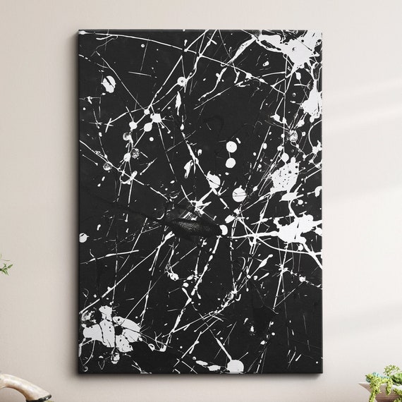 Modern Abstract Black White Free Form Exhibition Oil Painting Wall Art Framed Canvas Poster Print Home Living Room Decor