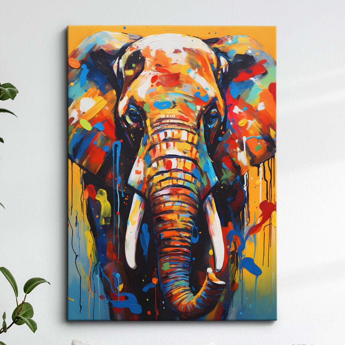 Colorful Elephant Abstract Splatter Painting Wildlife Art Poster