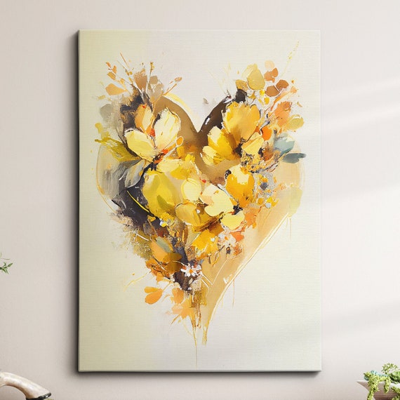 Beautiful Love Heart Flowers Modern Abstract Oil Painting Style Wall Art Framed Canvas Poster Print Home Kitchen Office Room Decor Gifts