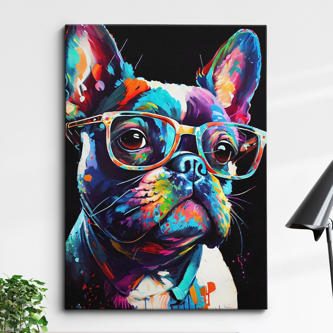French Bulldog Wearing Glasses Colorful Pop Art Funny Dog Poster