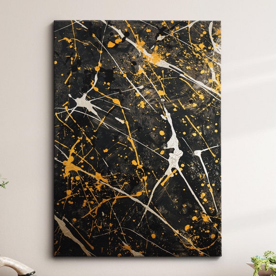 Modern Abstract Black Orange Free Form Exhibition Oil Painting Wall Art Framed Canvas Poster Print Home Living Room Decor