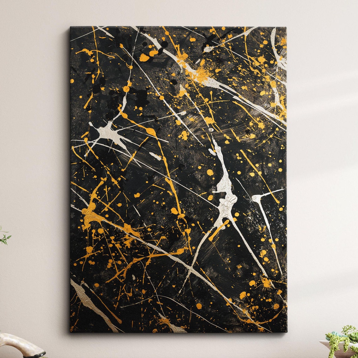 Black Gold White Abstract Splatter Ink Modern Exhibition Poster