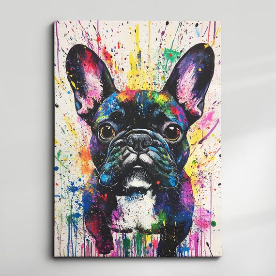French Bulldog Cute Dog Pet Abstract Modern Painting Wall Art Oil Framed Canvas Poster Print Home Kitchen Office Room Decor Gift