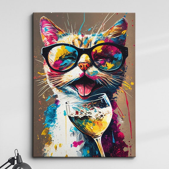 Cat Pet Abstract Modern Painting Wall Art Framed Canvas Poster Print Home Kitchen Office Room Decor Gifts