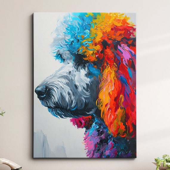 Colorful Poodle Fun Animal Dog Pet Lover Abstract Oil Painting Wall Art Framed Canvas Poster Print Home Kitchen Living Room Decor Gifts