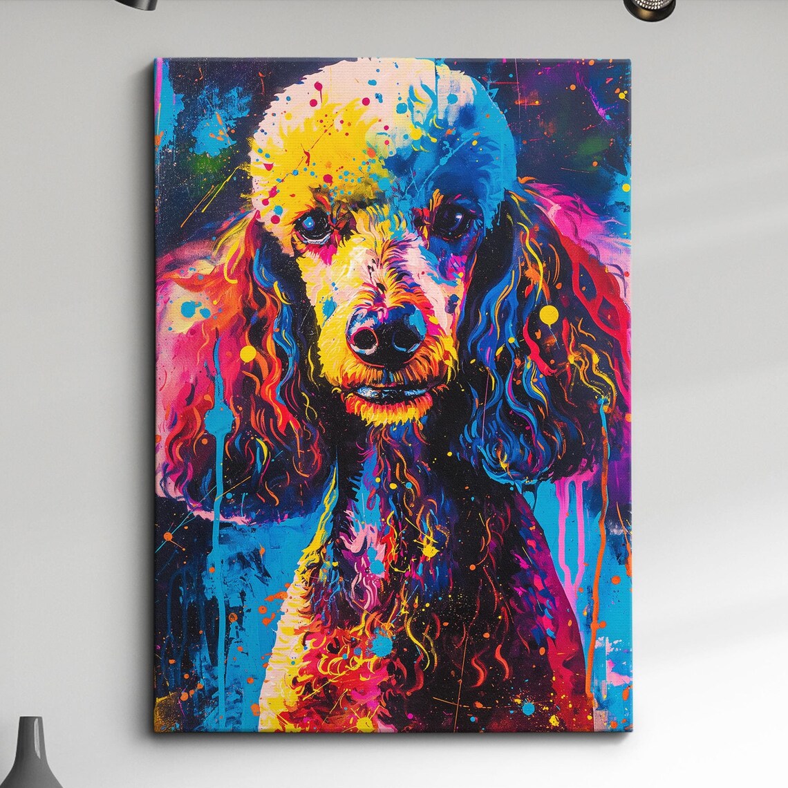 Joyful Rainbow Poodle Portrait Colorful Modern Dog Art Poster