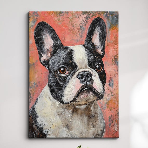 French Bulldog Palette Knife Painting Animal Dog Wall Art Abstract Oil Framed Canvas Poster Home Kitchen Living Room Decor Gifts