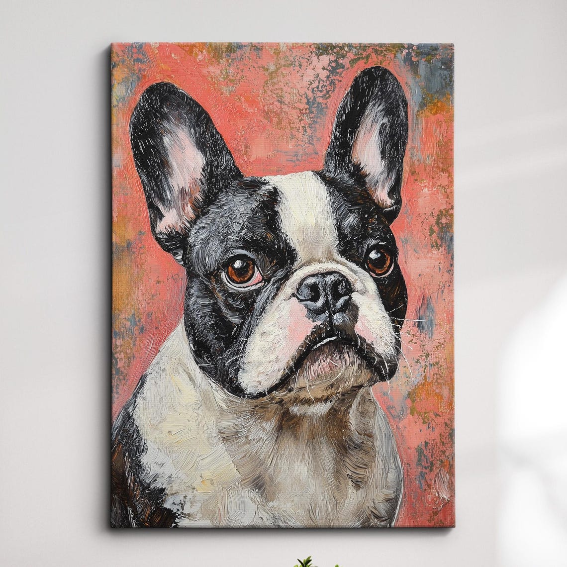 French Bulldog Palette Knife Painting Animal Dog Wall Art Abstract Oil Framed Canvas Poster Home Kitchen Living Room Decor Gifts
