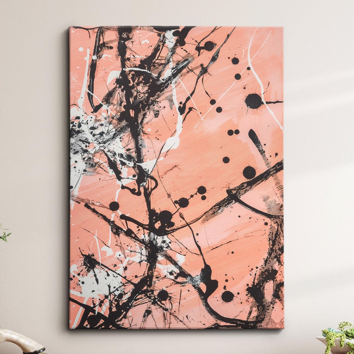 Blush Pink Black Abstract Splatter Ink Modern Exhibition Poster