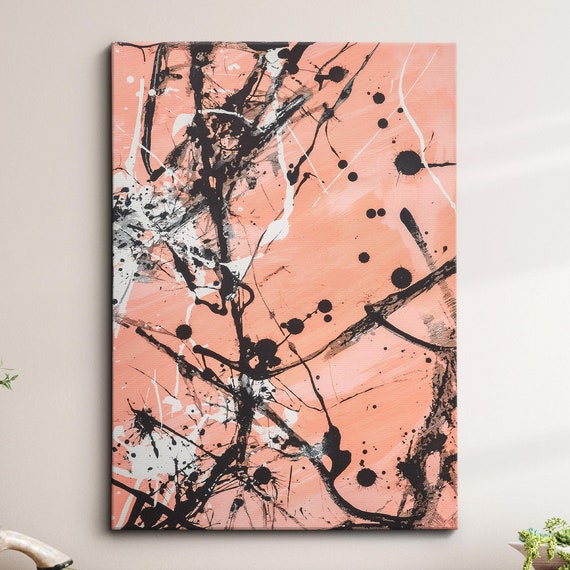 Modern Abstract Pink Black Free Form Exhibition Oil Painting Wall Art Framed Canvas Poster Print Home Living Room Decor