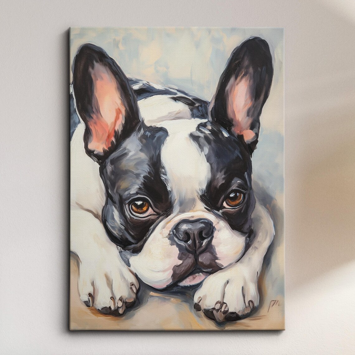 French Bulldog Sleeping Animal Dog Pet Lover Abstract Oil Painting Wall Art Framed Canvas Poster Print Home Kitchen Living Room Decor Gifts