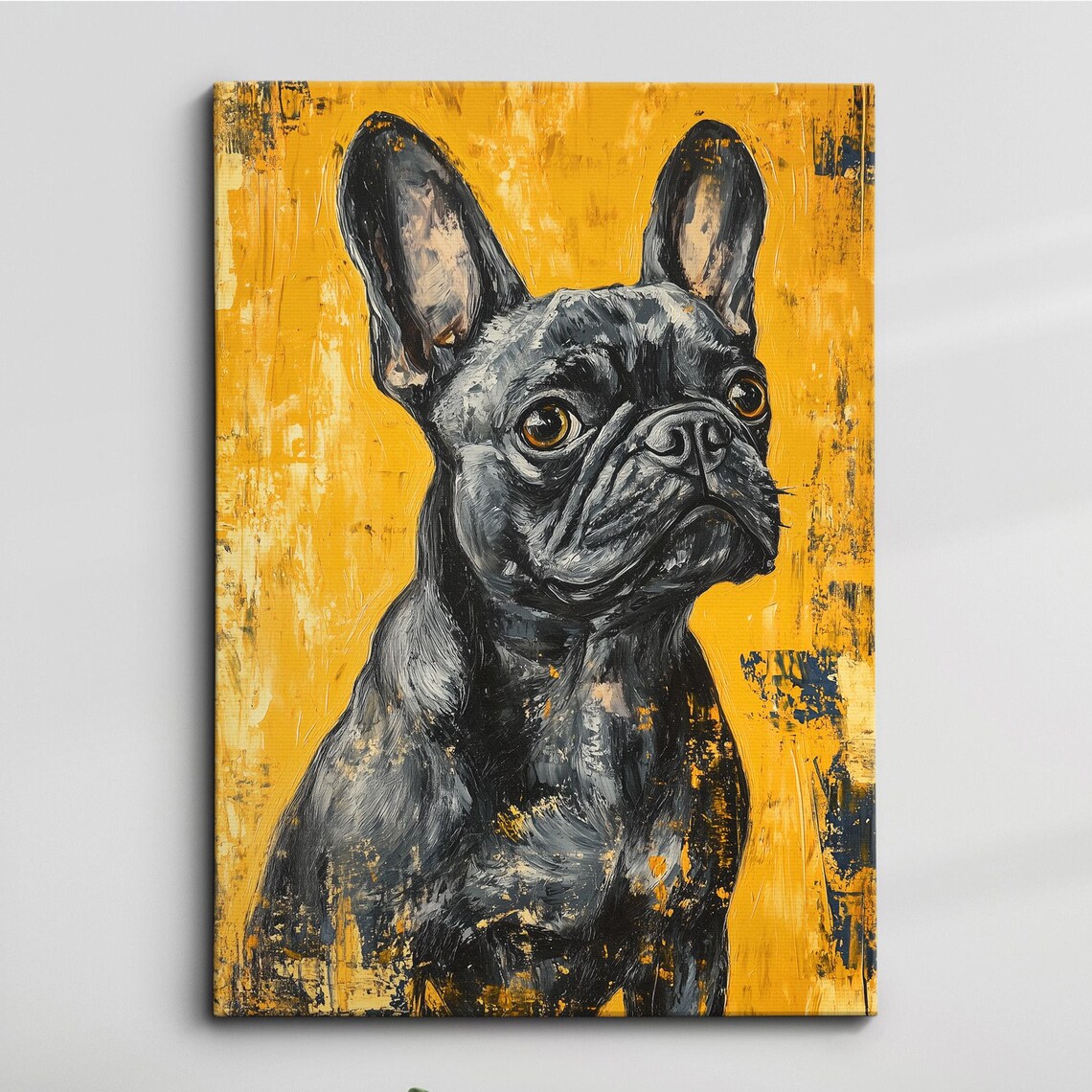 Black French Bulldog on Gold Background Modern Dog Art Poster
