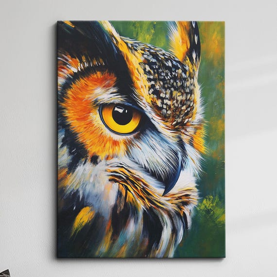 Colorful Owl Animal Abstract Bird Oil Painting Splatter Style Wall Art Framed Canvas Poster Print Home Kitchen Living Room Decor Gifts