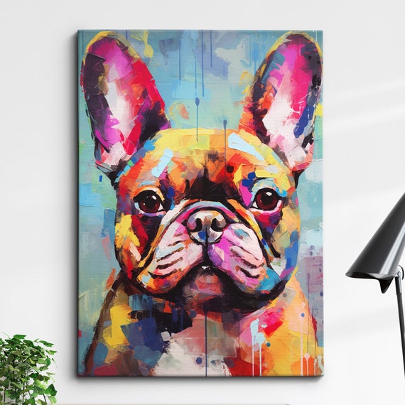 French Bulldog Picasso Basquiat Abstract Modern Oil Painting Wall Art Framed Canvas Poster Print Home Kitchen Office Room Decor Gifts