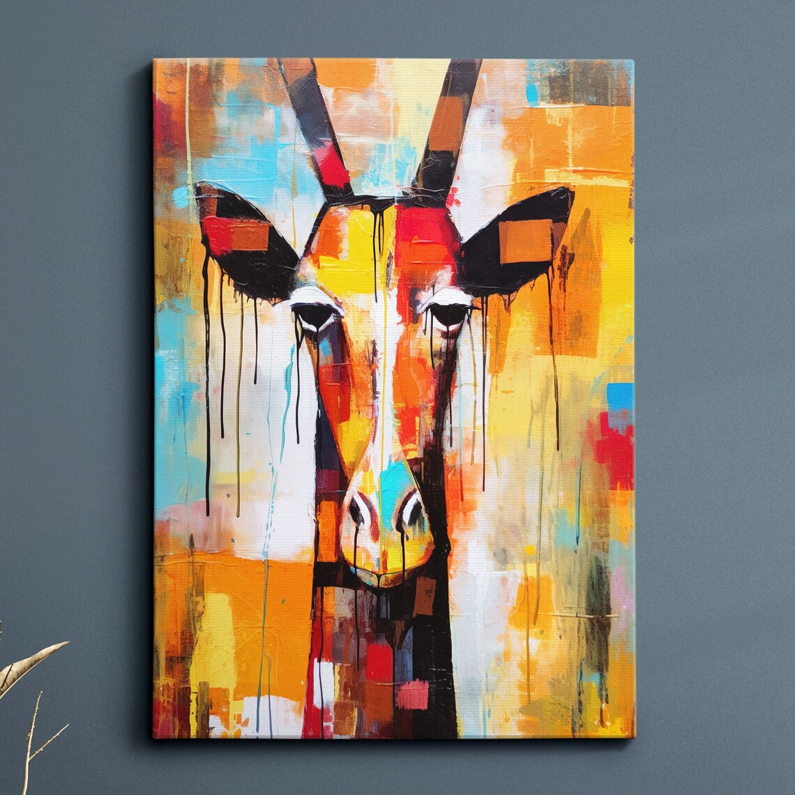 Abstract Giraffe Head Basquiat Style Colorful Safari Animal Art Poster