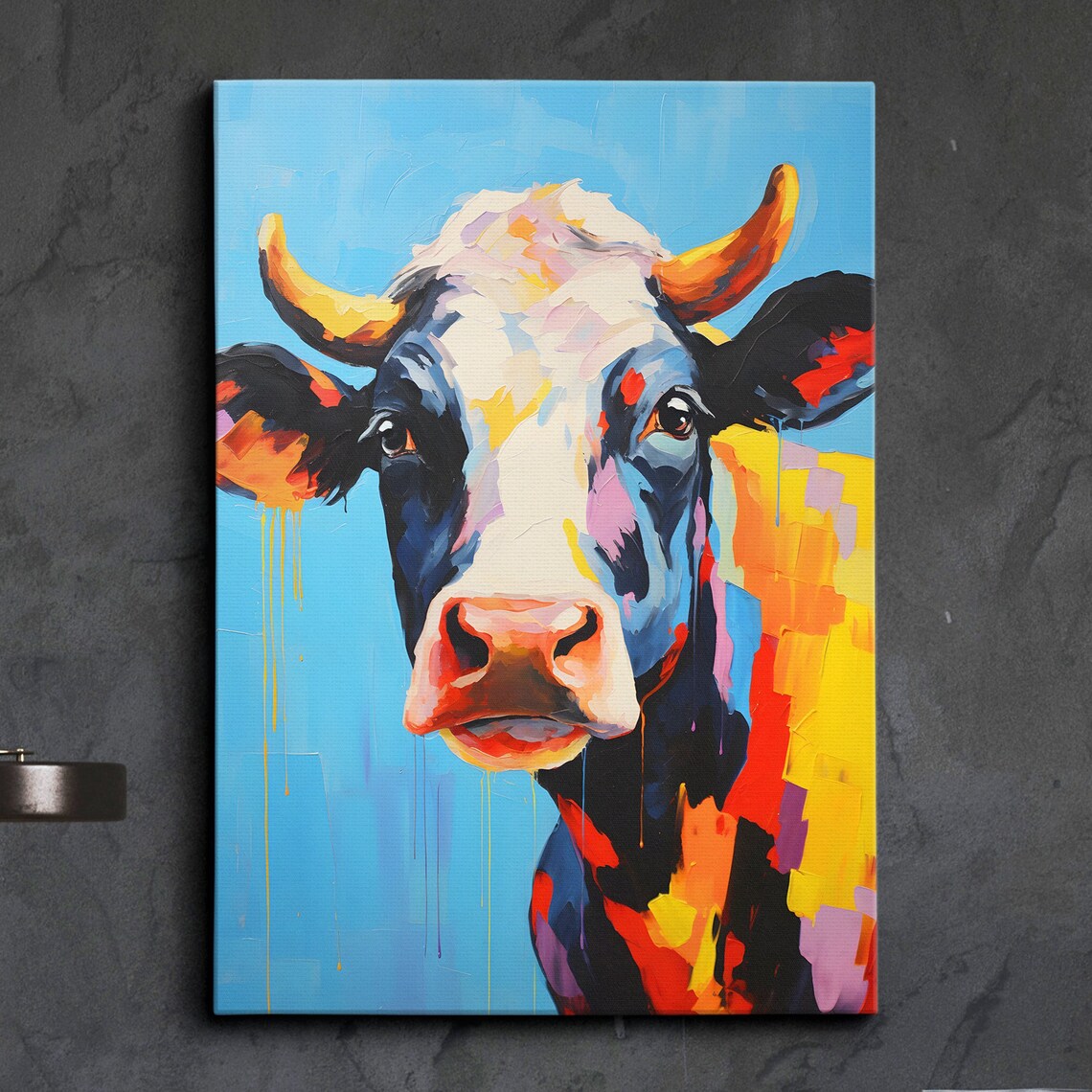 Colorful Cow Face Close Up Abstract Oil Painting Farm Animal Poster