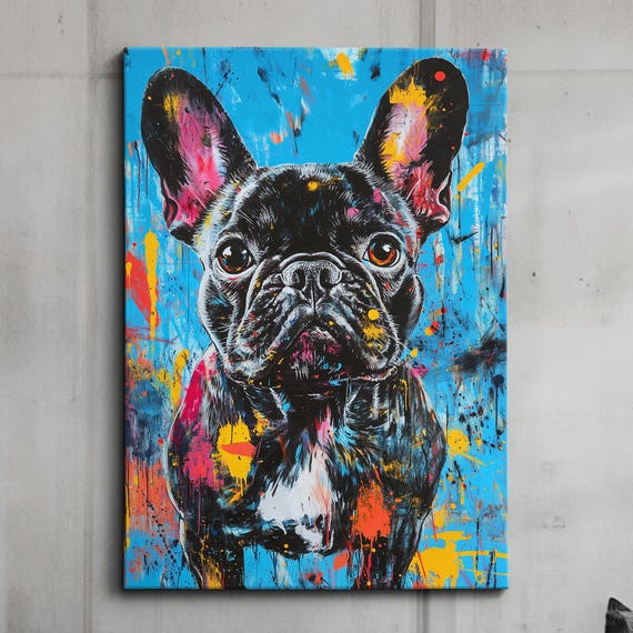French Bulldog Paint Splash Dog Pet Abstract Modern Painting Wall Art Oil Framed Canvas Poster Print Home Kitchen Office Decor