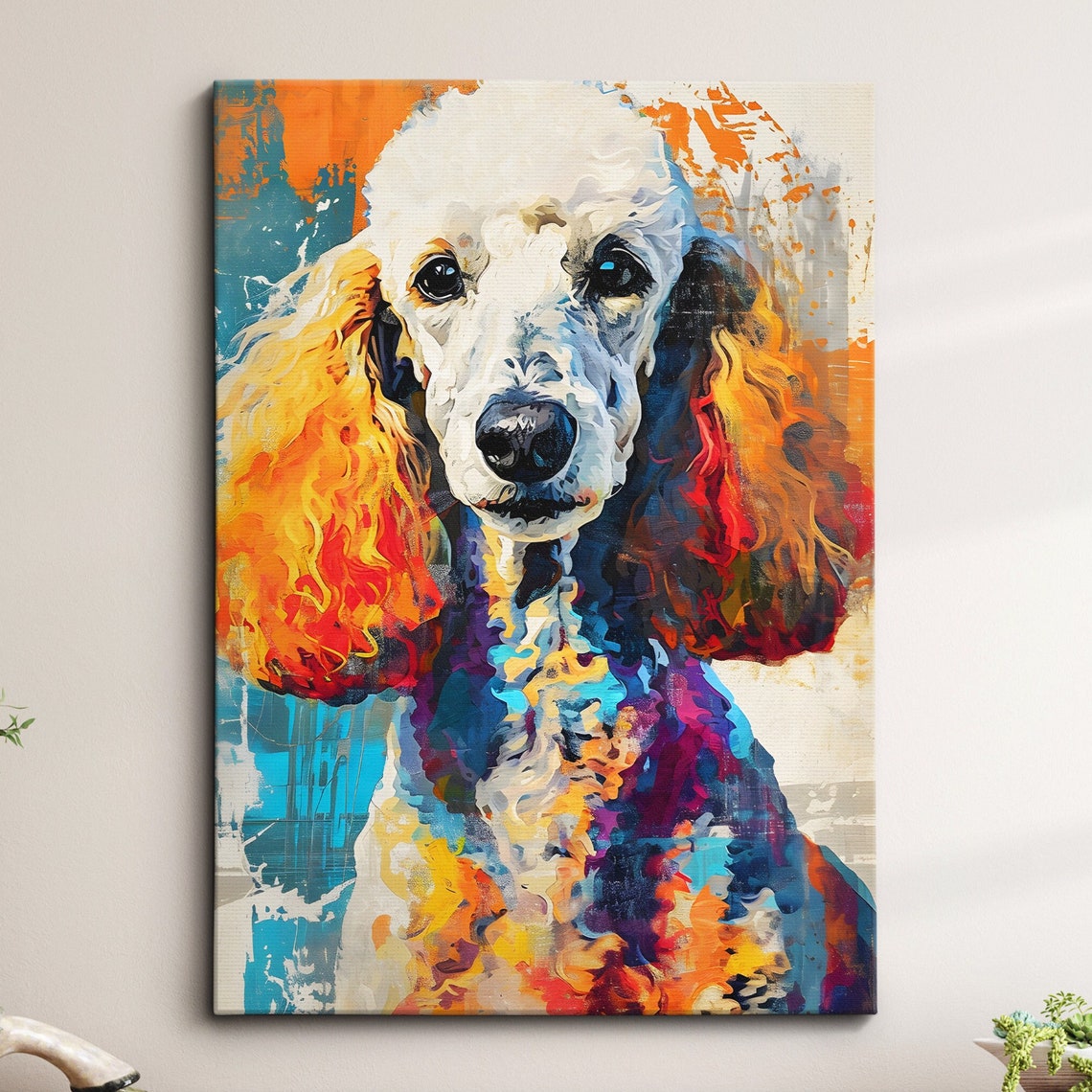 Colorful Abstract Poodle Portrait Modern Oil Painting Dog Poster