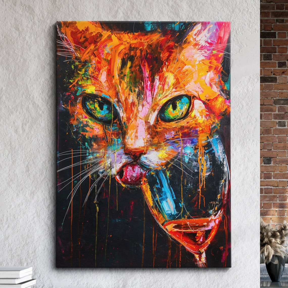 Cat Pet Abstract Modern Painting Wall Art Framed Canvas Poster Print Home Kitchen Office Room Decor Gifts