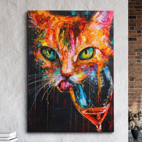 Cat Pet Abstract Modern Painting Wall Art Framed Canvas Poster Print Home Kitchen Office Room Decor Gifts